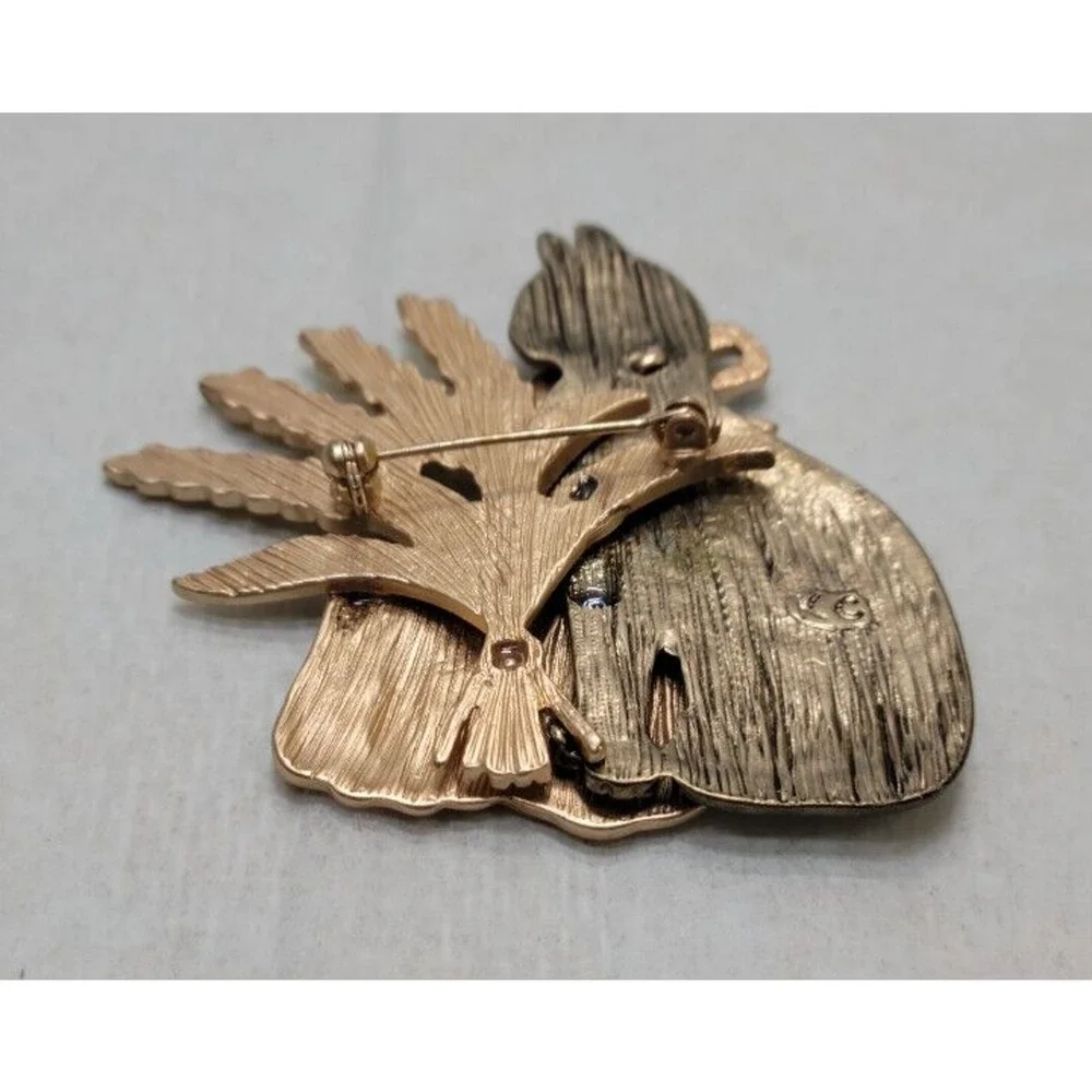 Kenneth Cole Signed Gold Tone Fall Pumpkin Cat Blue Gem Bowtie Brooch 2.5" x 2" - Picture 3 of 4